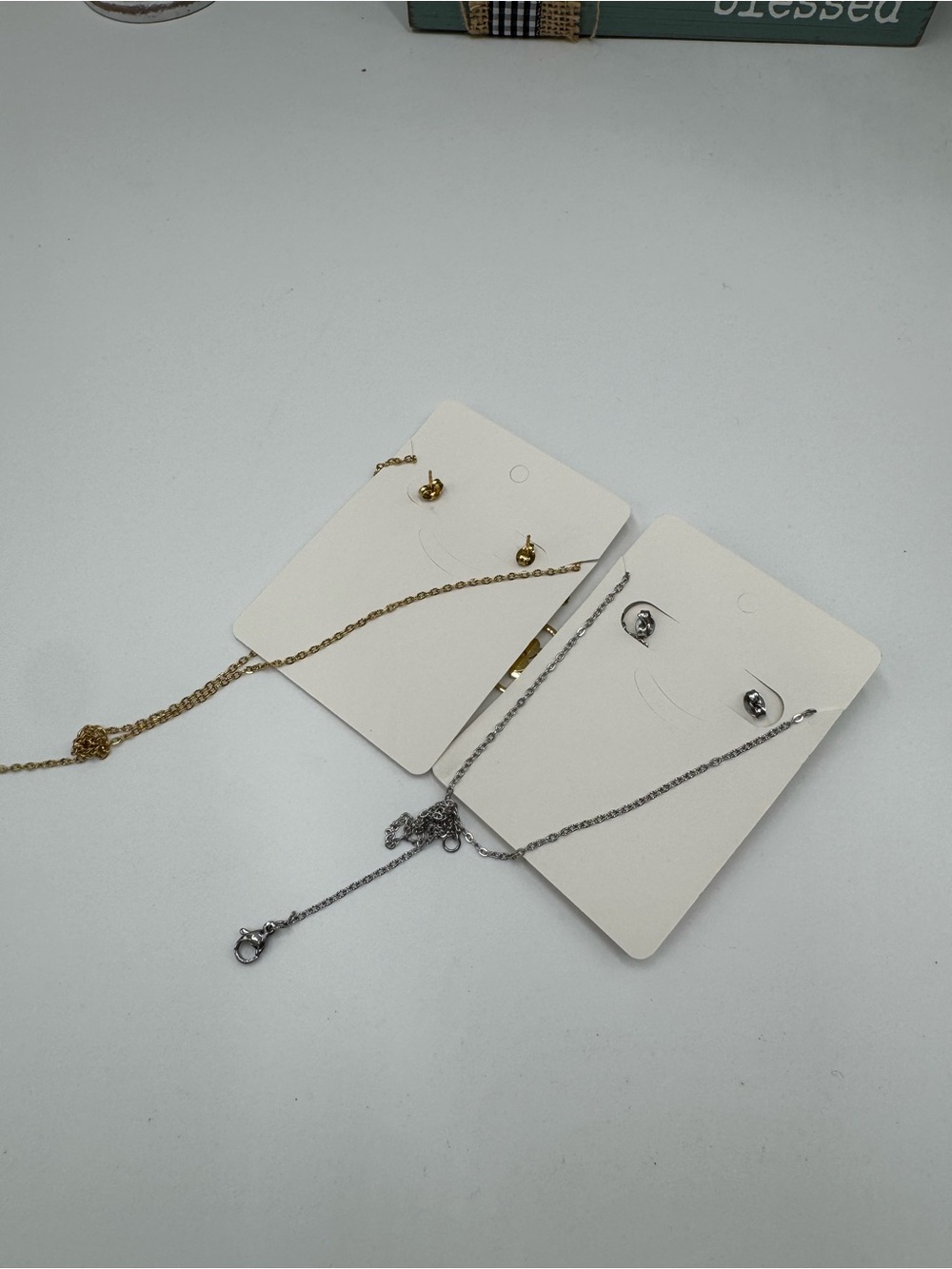 Sweetheart Boy/Girl Earring and Necklace Set - Silver or Gold - Stainless Steel - Picture 7 of 7